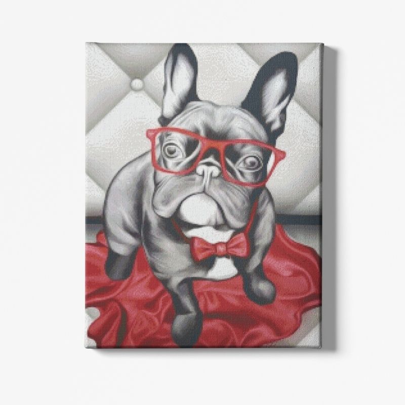Kit Broderie Diamant Chien Bouledogue Lunettes - Brodeuse De Diamant