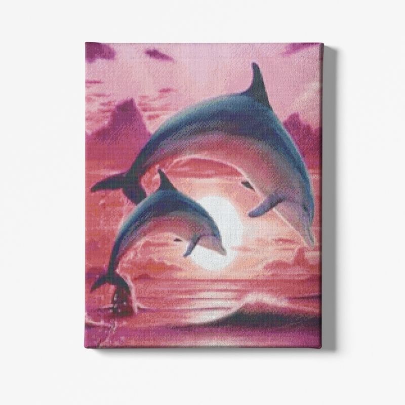 Kit Broderie Diamant Dauphins Ciel Rose - Brodeuse De Diamant