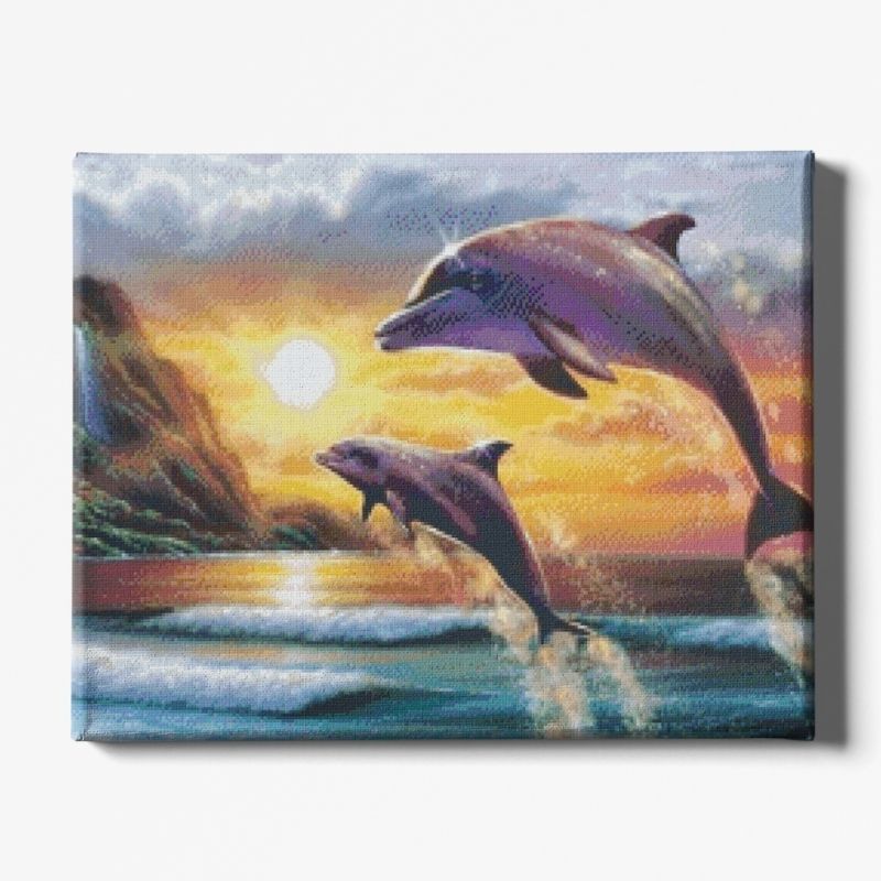 Kit Broderie Diamant Dauphins Saut - Brodeuse De Diamant