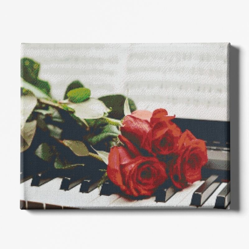 Kit Broderie Diamant Fleur Roses sur Piano - Brodeuse De Diamant