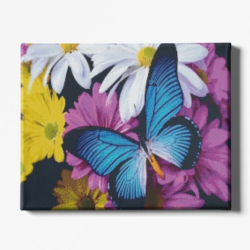 Kit Broderie Diamant Papillon Bleu et Fleurs - Brodeuse De Diamant