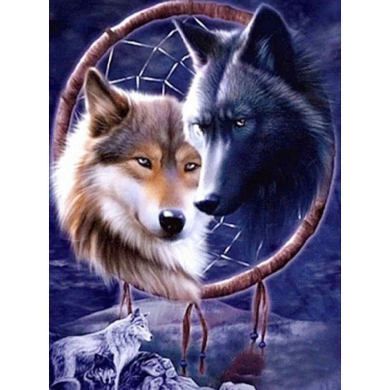 Kit Broderie Diamant Attrape Rêve Loup et Louve - Brodeuse De Diamant