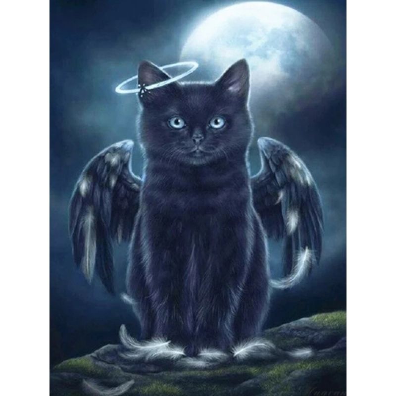 Kit Broderie Diamant Chat Ange Noir