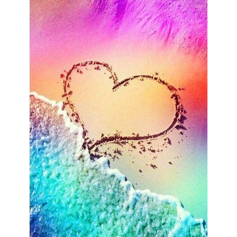 Kit Broderie Diamant Paysage Coeur sur la Plage - Brodeuse De Diamant