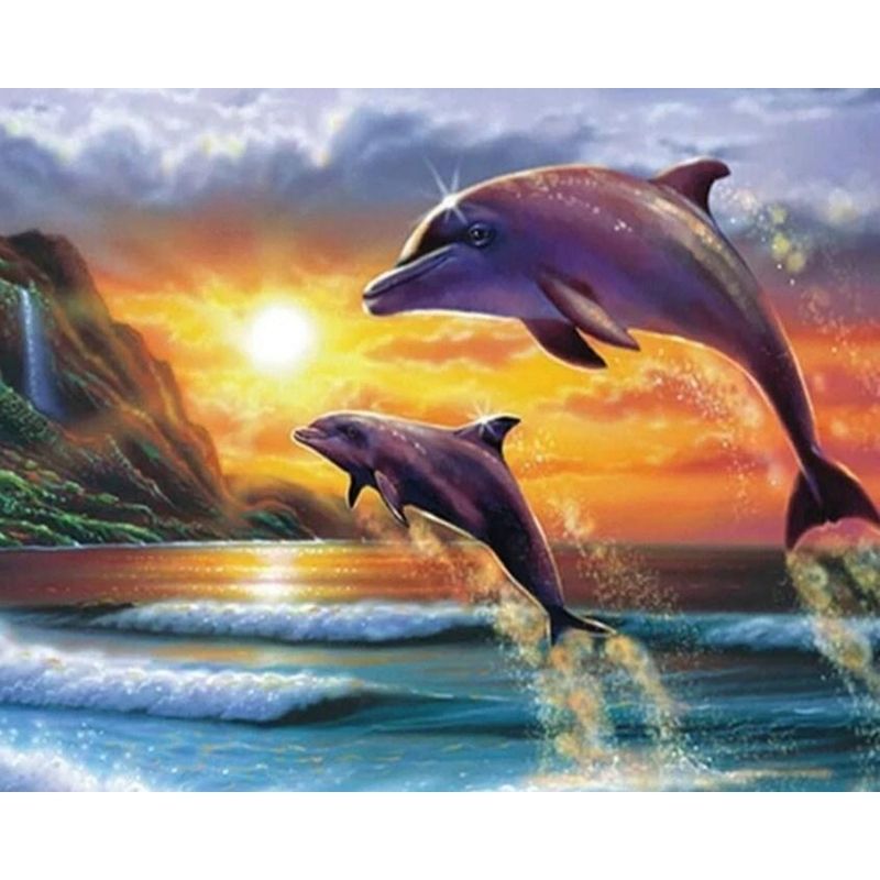 Kit Broderie Diamant Dauphins Saut - Brodeuse De Diamant
