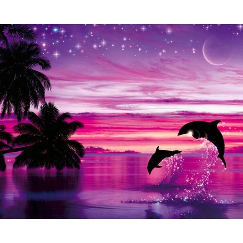 Kit Broderie Diamant Dauphins Magiques - Brodeuse De Diamant