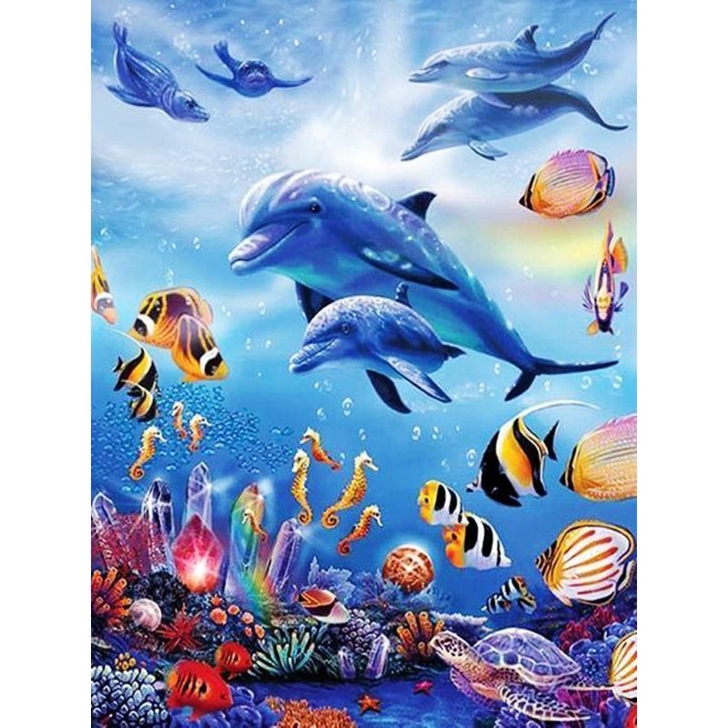 Kit Broderie Diamant Dauphins et Poissons Exotiques - Brodeuse De Diamant