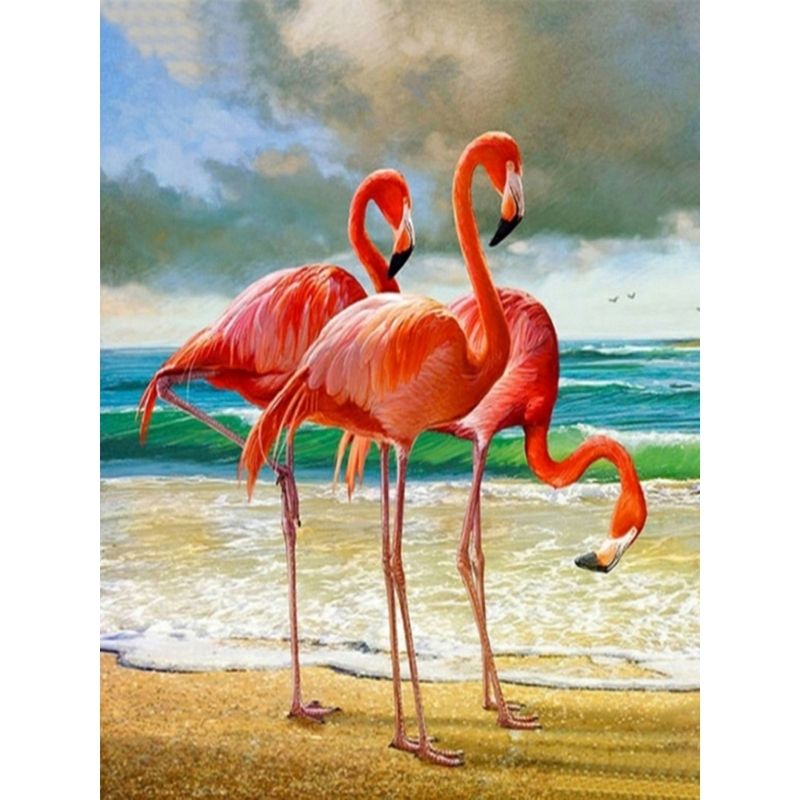 Kit Broderie Diamant Flamants Roses Plage