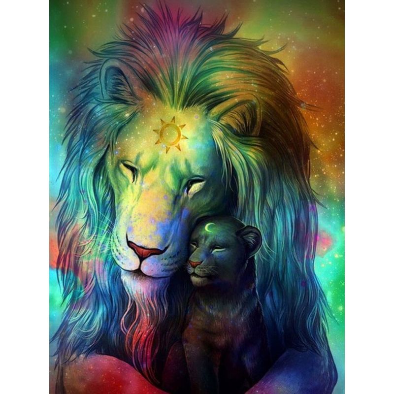 Kit Broderie Diamant Lion et Lionceau - Brodeuse De Diamant