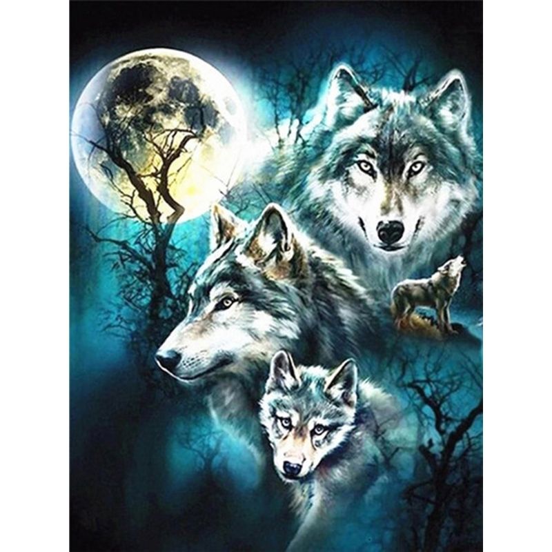 Kit Broderie Diamant Loup Pleine Lune - Brodeuse De Diamant