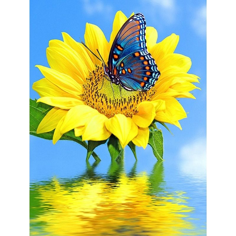 Kit Broderie Diamant Fleur Papillon sur Tournesol - Brodeuse De Diamant