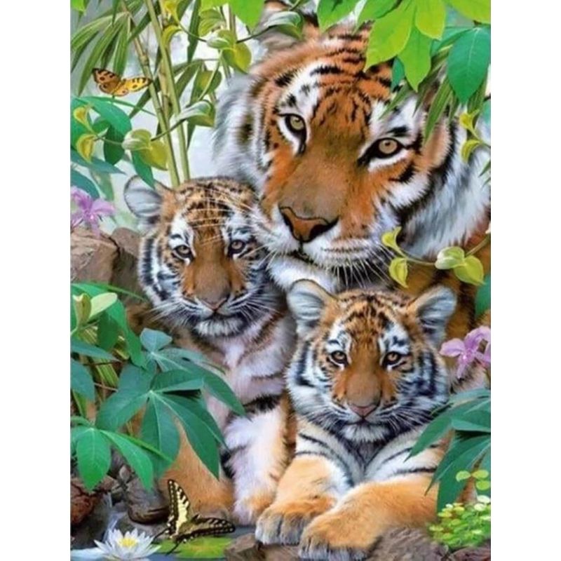 Kit Broderie Diamant Tigre en Famille - Brodeuse De Diamant