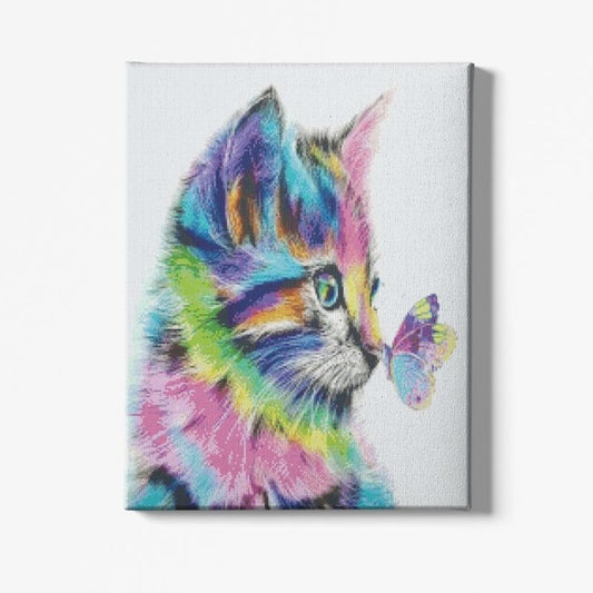Kit Broderie Diamant Chat Multicolore et Papillon - Brodeuse De Diamant