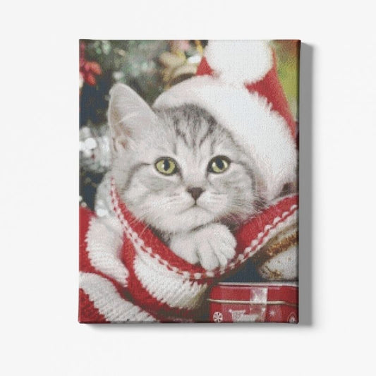 Kit Broderie Diamant Chat Noel - Brodeuse De Diamant