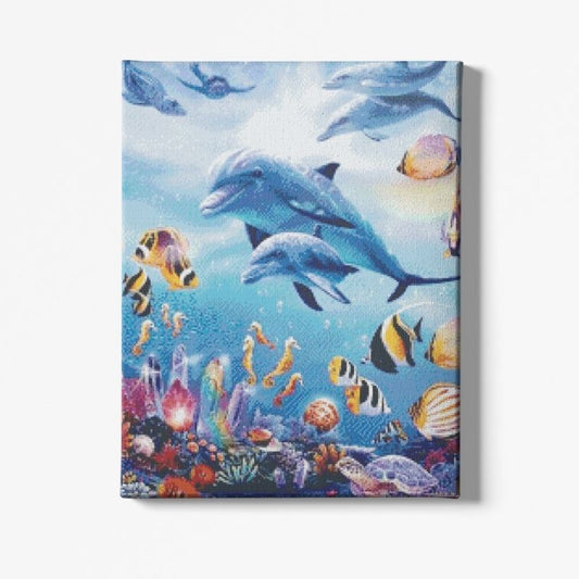 Kit Broderie Diamant Dauphins et Poissons Exotiques - Brodeuse De Diamant