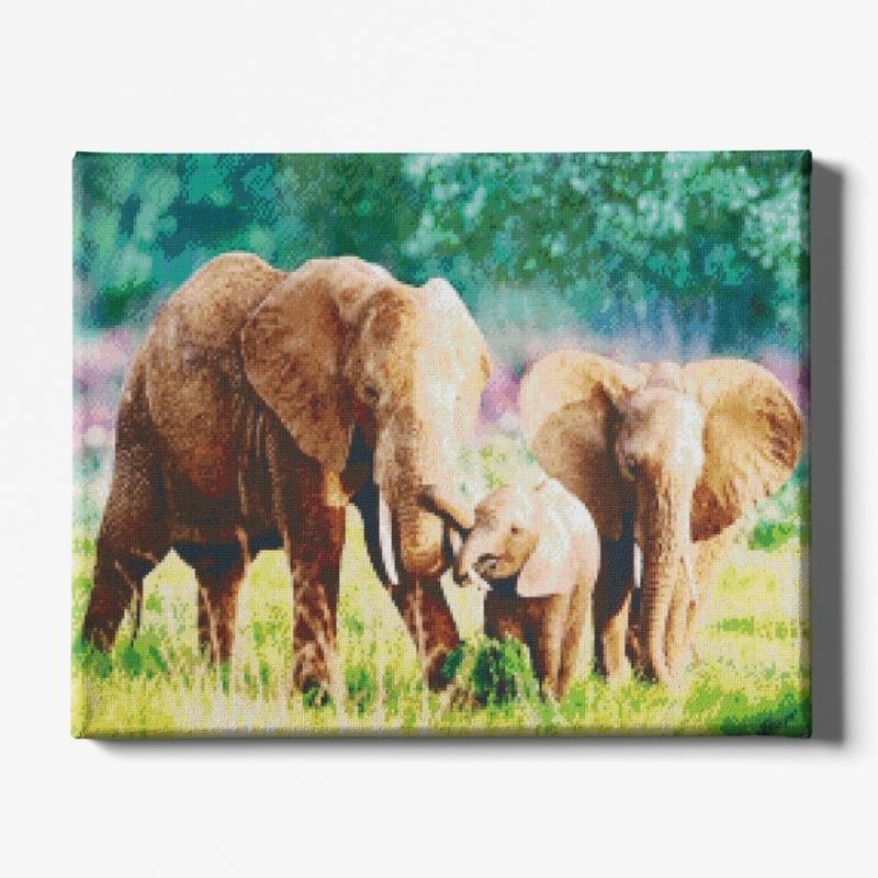 Kit Broderie Diamant Eléphant et ses Parents - Brodeuse De Diamant