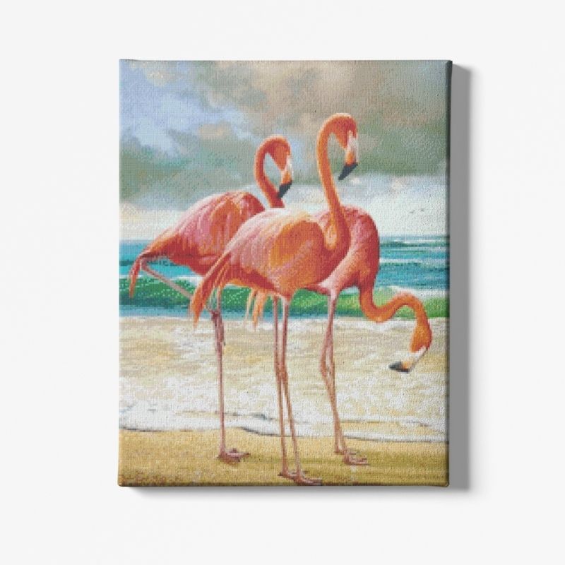 Kit Broderie Diamant Flamants Roses Plage