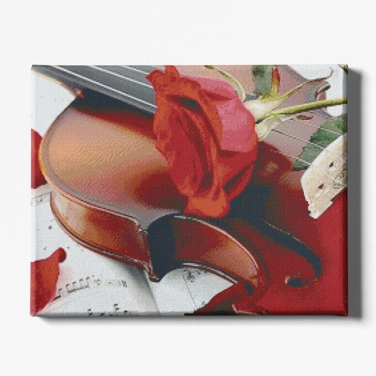 Kit Broderie Diamant Fleur Rose sur Violon - Brodeuse De Diamant
