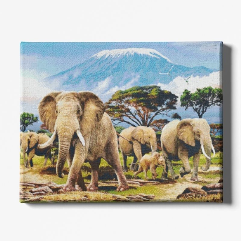 Kit Broderie Diamant Troupeau Éléphant - Brodeuse De Diamant