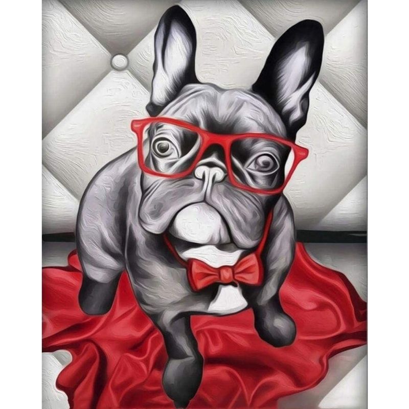 Kit Broderie Diamant Chien Bouledogue Lunettes - Brodeuse De Diamant