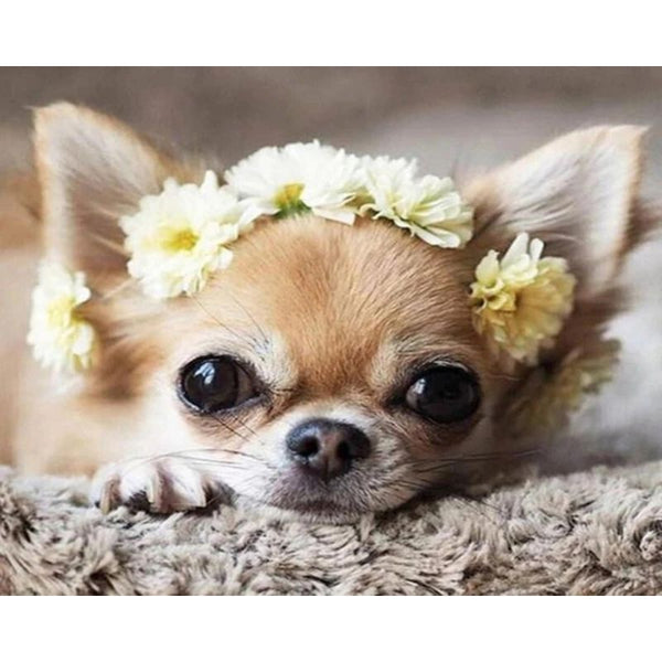 chiots mignons avec des fleurs