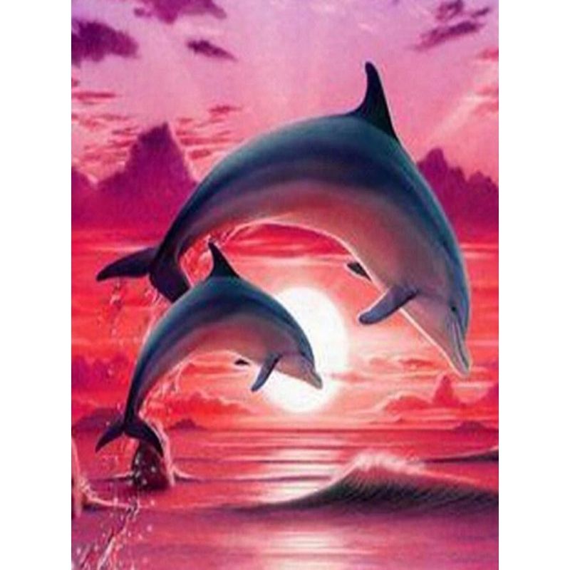 Kit Broderie Diamant Dauphins Ciel Rose - Brodeuse De Diamant