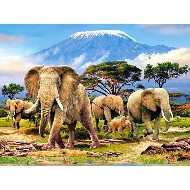 Kit Broderie Diamant Troupeau Éléphant - Brodeuse De Diamant